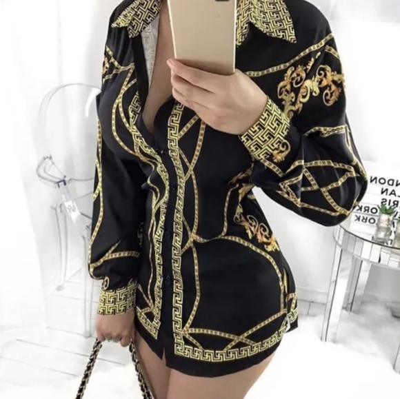 Medusa Head Black and Gold Mini Dress - Picture 6 of 7